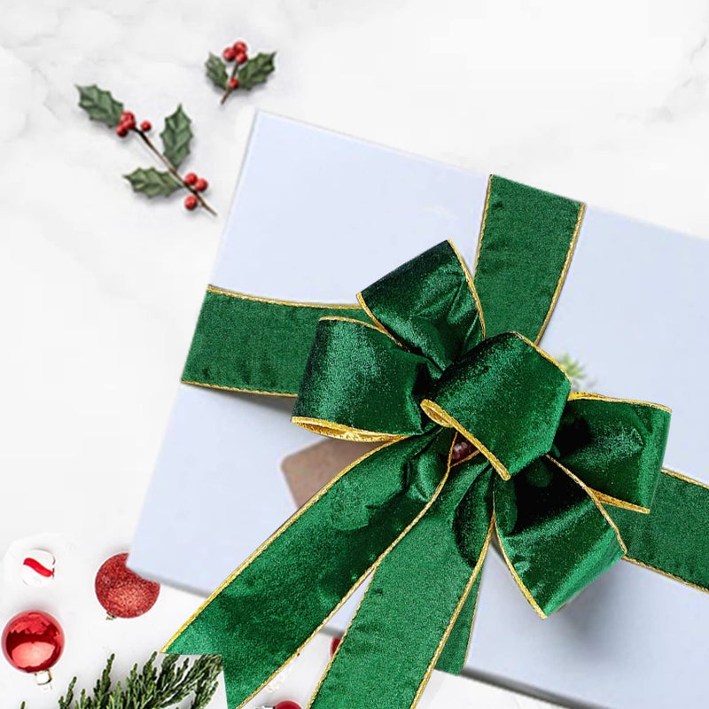 SIMISI RIBBON Green Wide Velvet Ribbon Wired for Christmas Tree, Garland, Wreath, 2.5 Inch 5 Yards - Image 4